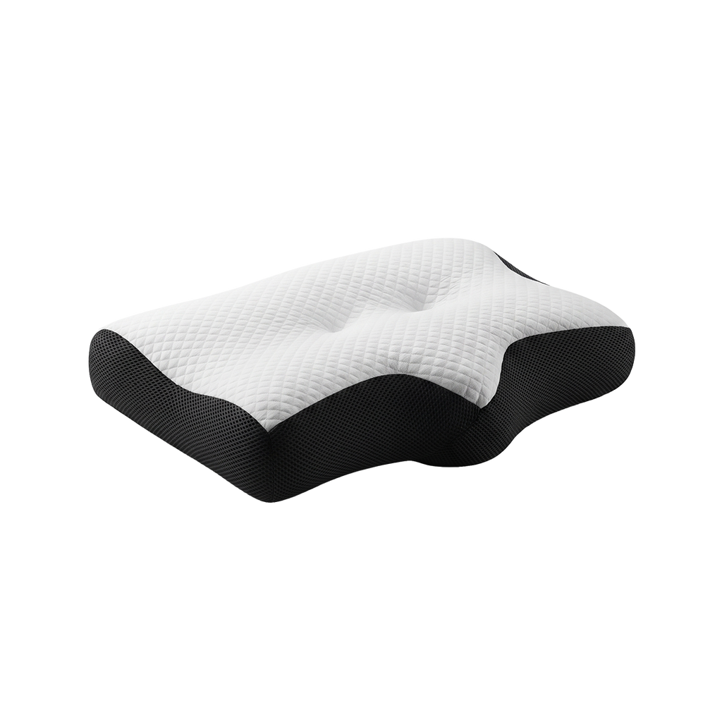 Pillovex orthopedic cervical neck pillow floating dramatic premium hero shot with cooling mist