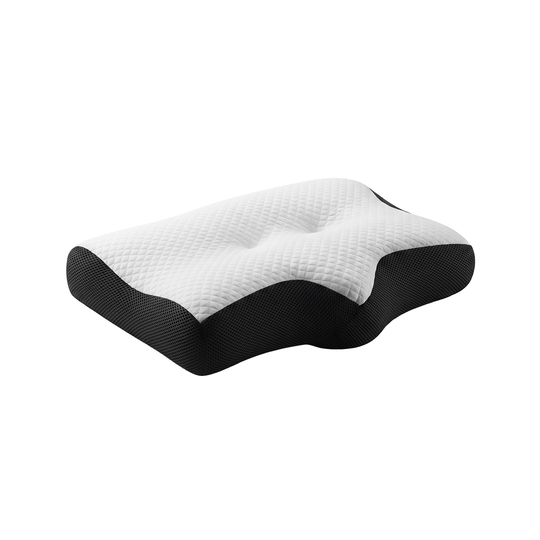 Pillovex orthopedic cervical neck pillow floating dramatic premium hero shot with cooling mist